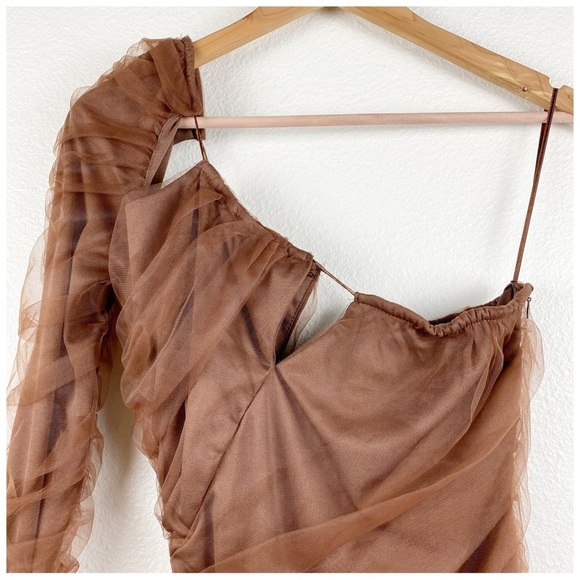 NWT Zara Blogger’s Favorite Brown Tulle One Shoulder Dress Size Small‎ - Picture 9 of 15